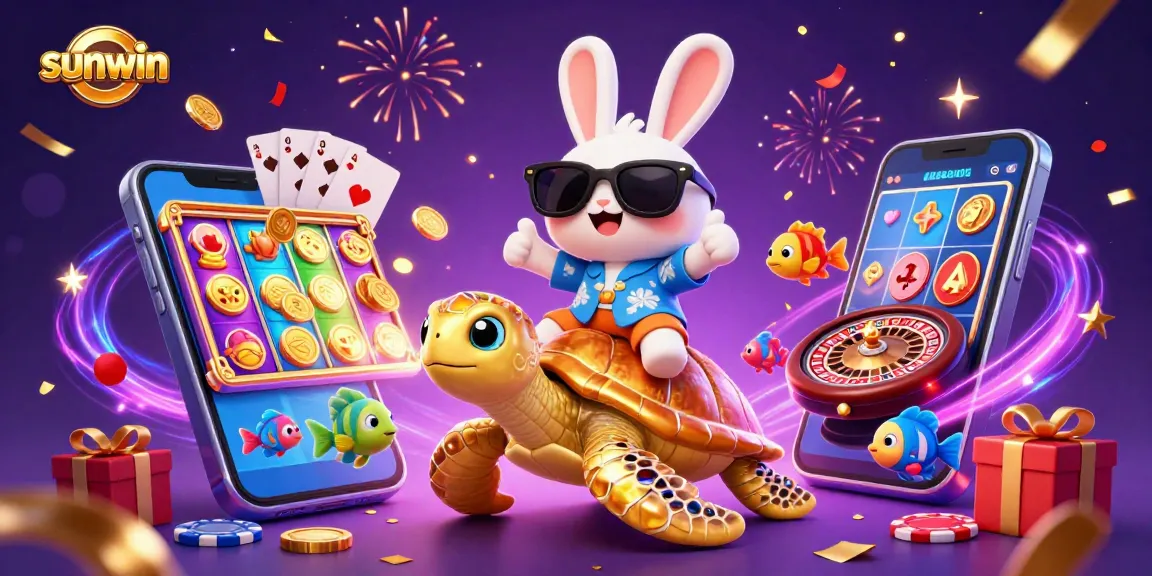 Experience sunwin excitement with a lucky rabbit and treasure-filled sea turtle in vibrant casino action