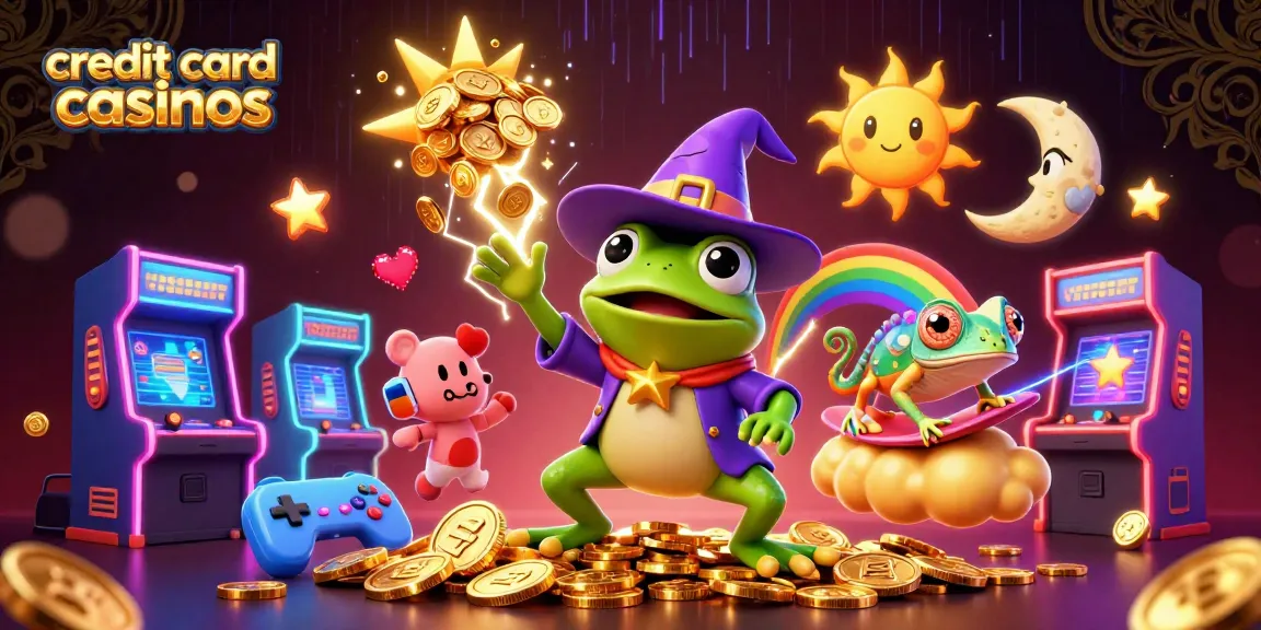Experience the thrill of credit card casinos with whimsical characters and vibrant gaming elements.