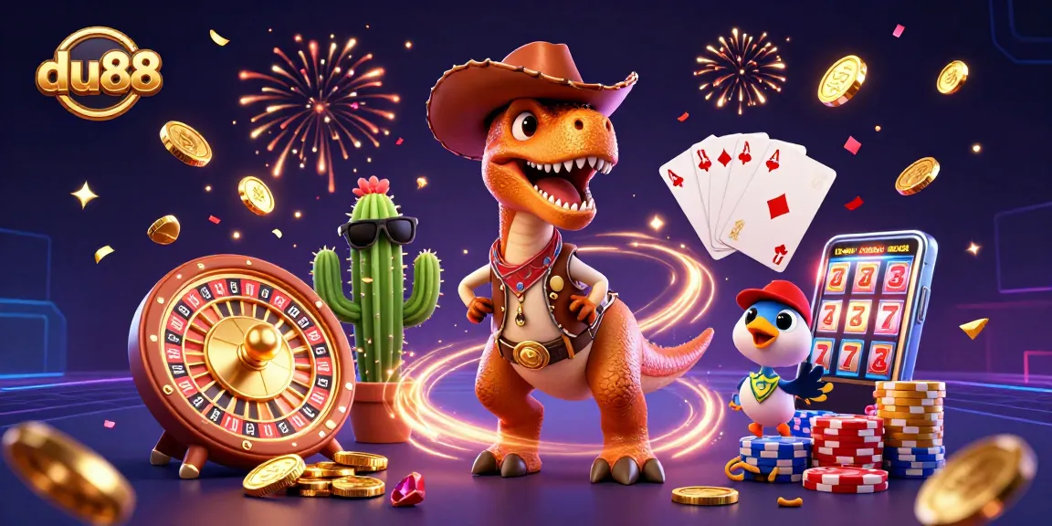 Experience the thrill of winning at du88 with this vibrant 3D dinosaur casino scene.