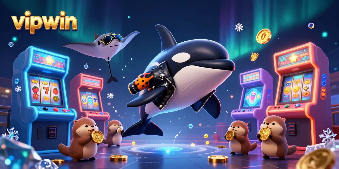 Experience thrilling moments with vipwin while enjoying playful sea creatures in a vibrant casino-themed scene.