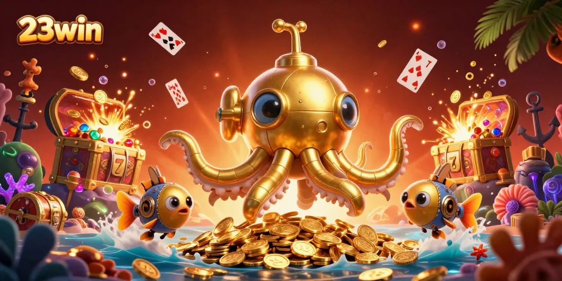 Experience thrilling adventures at 23win with a vibrant casino-themed illustration.
