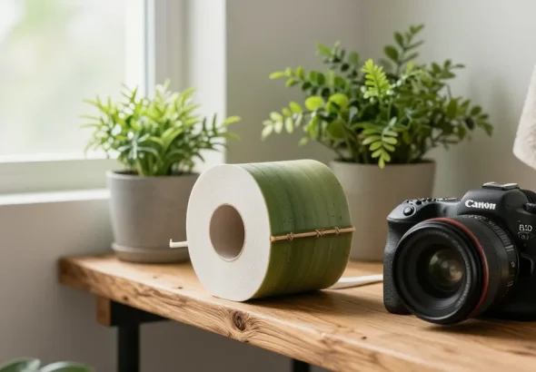 Bamboo Toilet Paper displayed elegantly in a serene bathroom environment, promoting eco-friendly choices.