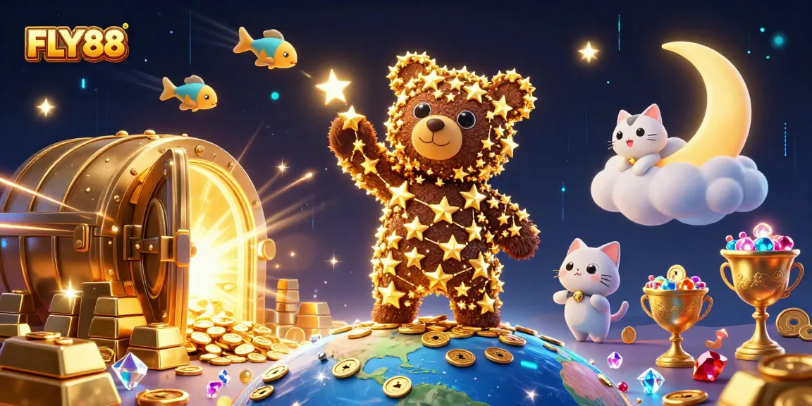 Experience thrilling wins at FLY88 with dazzling treasures and captivating characters in a vibrant casino scene.