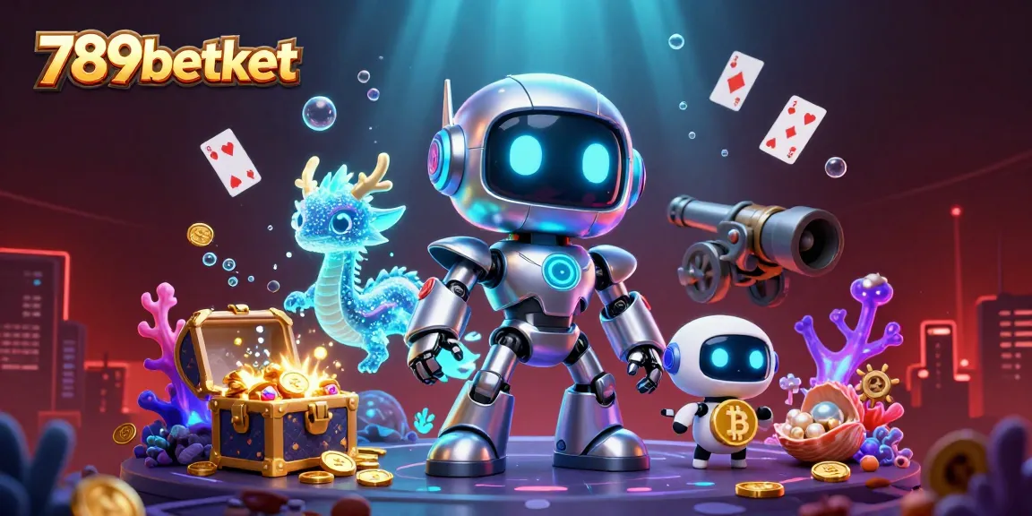 Experience thrilling excitement with 789betket while exploring a vibrant 3D casino illustration featuring games and treasure.
