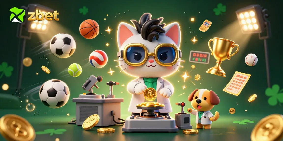 Engage with zbet's spirited sports action featuring our mad scientist cat and loyal dog in an energetic casino scene.