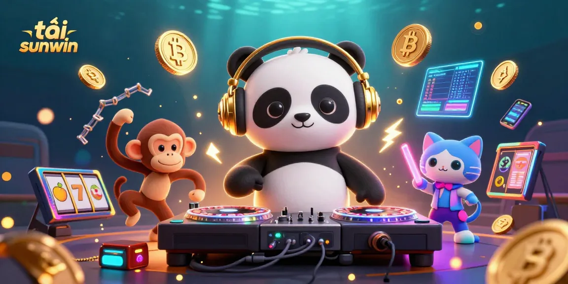 Experience the thrill of tải sunwin with a DJ panda mixing slots and crypto in this lively 3D scene.