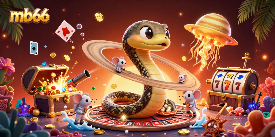 Engage in thrilling gameplay with mb66 featuring a coiled Saturn snake and cosmic dealer