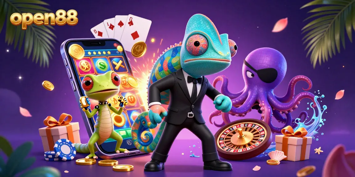 Spin to win with open88's vibrant casino experience featuring lively characters and dynamic games.