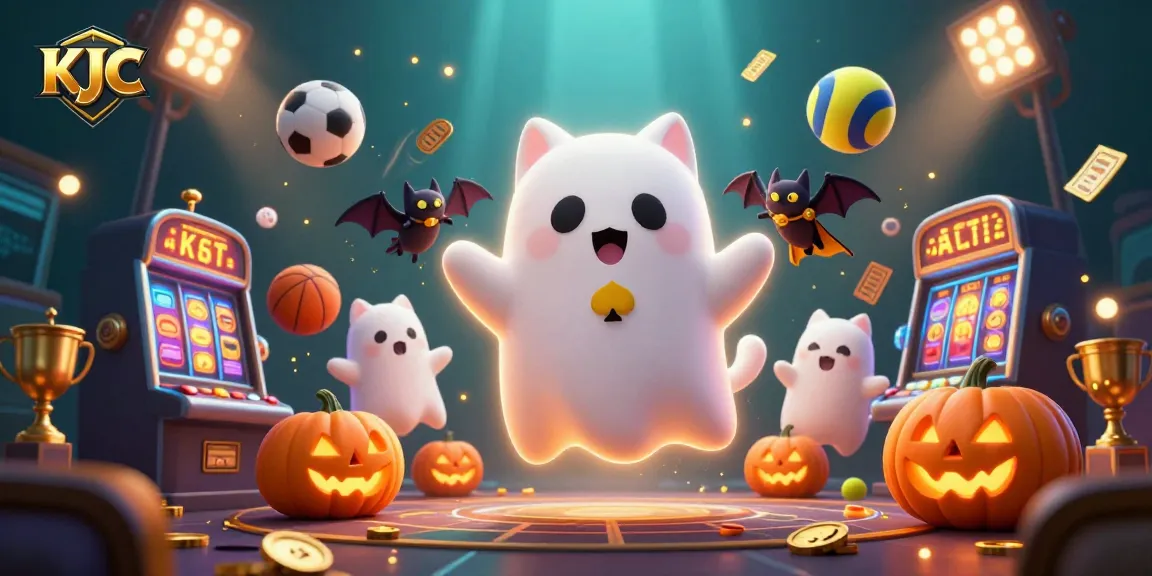 KJC casino experience with a ghost cat and bat companion, featuring thrilling gaming elements.