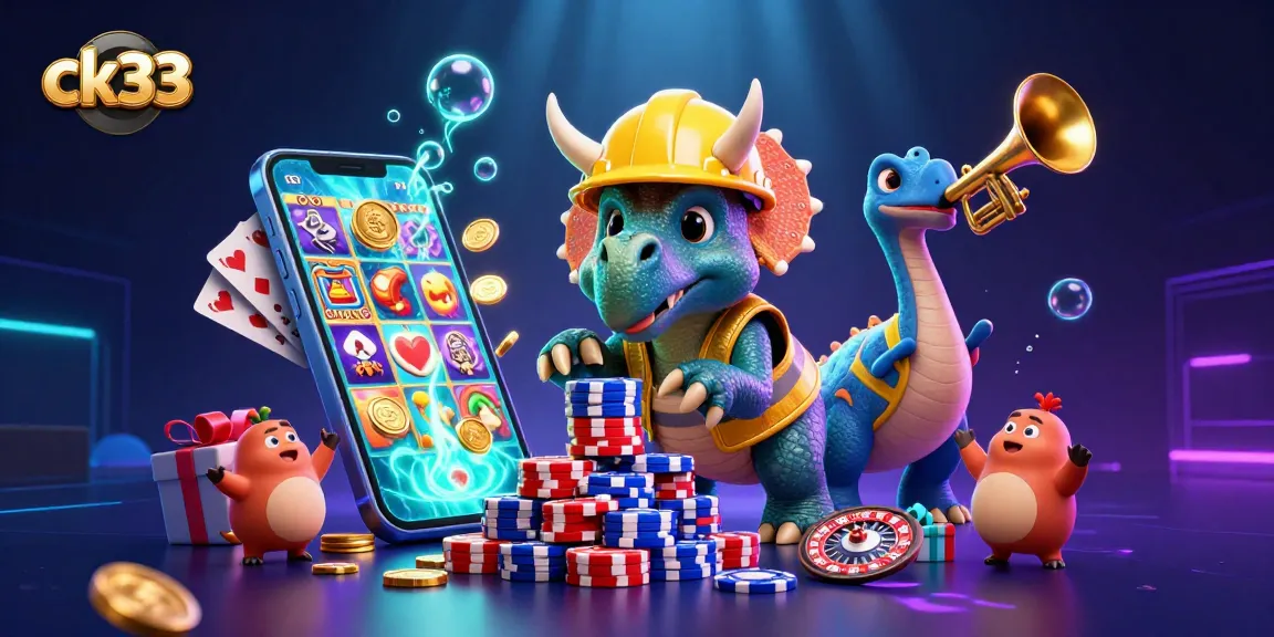 Engage in ck33's thrilling gaming adventure with dynamic characters celebrating in a vibrant casino atmosphere.