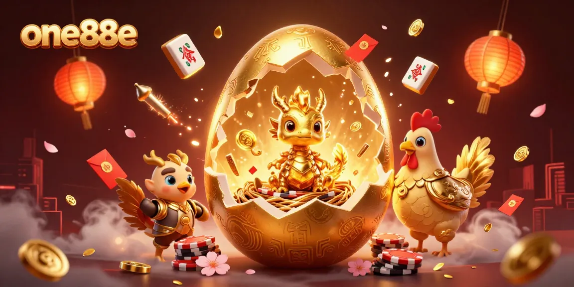 Experience the excitement of one88e with a dazzling 3D illustration of a golden dragon surrounded by casino elements.