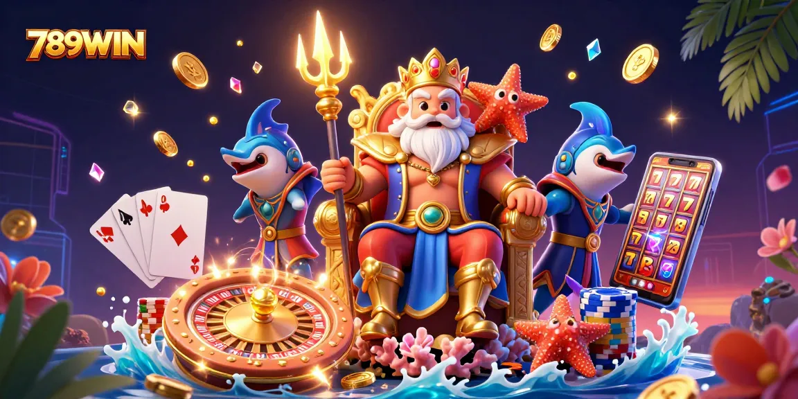 Experience thrilling gaming adventures at 789WIN with an exciting casino-themed illustration.