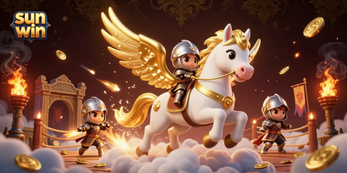 Win big with sun win in this vibrant 3D casino scene packed with golden elements and action.