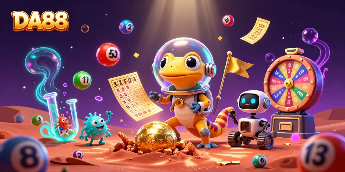 Experience thrilling gameplay at DA88 with a lively Martian gecko in a vibrant casino scene.