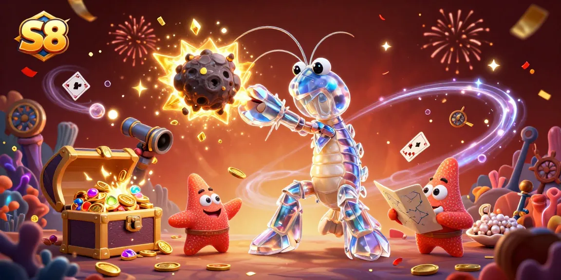 Experience exciting wins with S8 while navigating through an adventurous casino illustration.