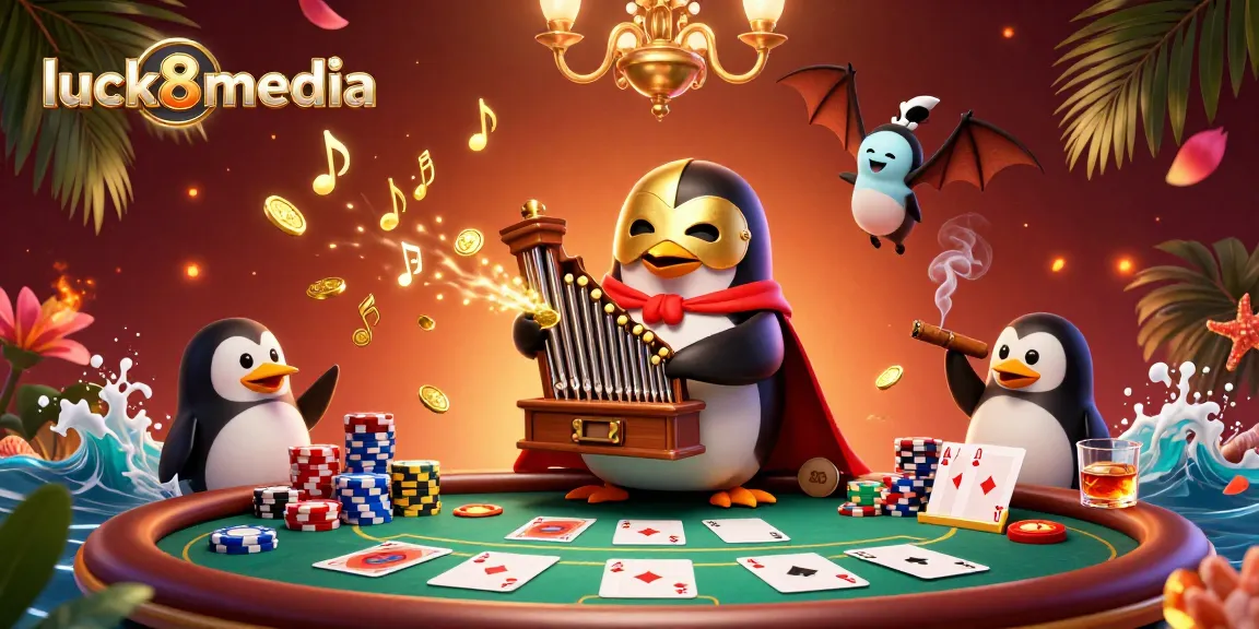 Engage with exclusive gaming at luck8media, featuring vivid 3D illustrations of animated casino elements.